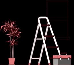 Boxes and furniture packed during moving or home renovation